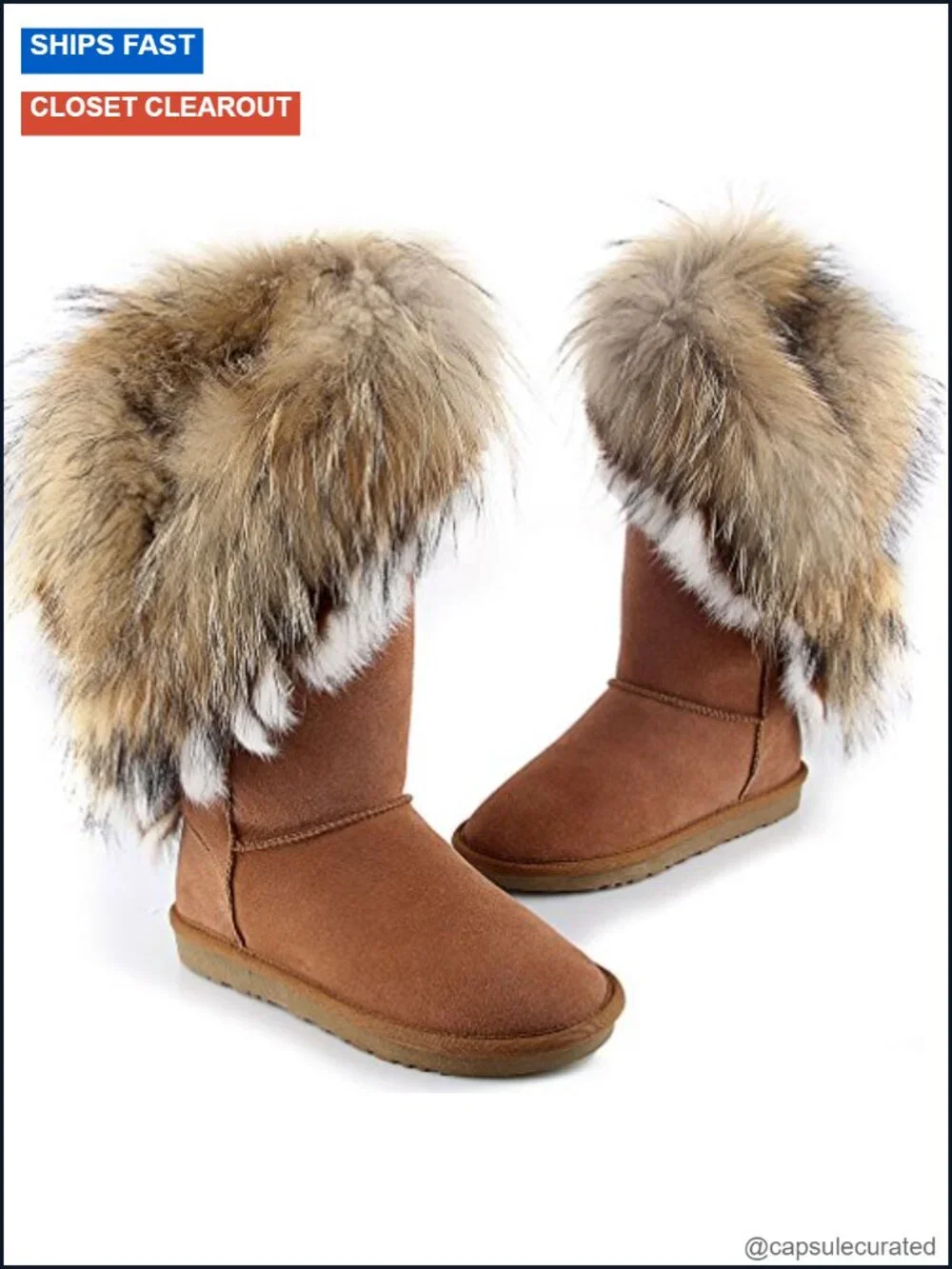 Mid Calf Boots Cow Leather Faux Fur Trim Pull-On Winter